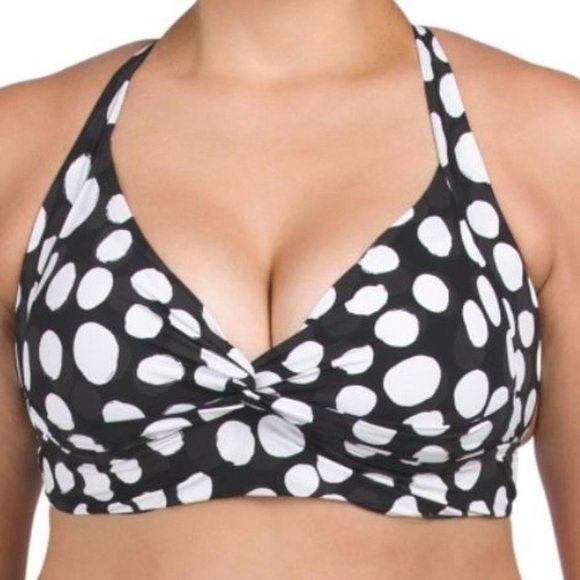 La Blanca NWT Sz 18W V Neck Plus Mod Polka Dot Bikini Top - Picture 2 of 6